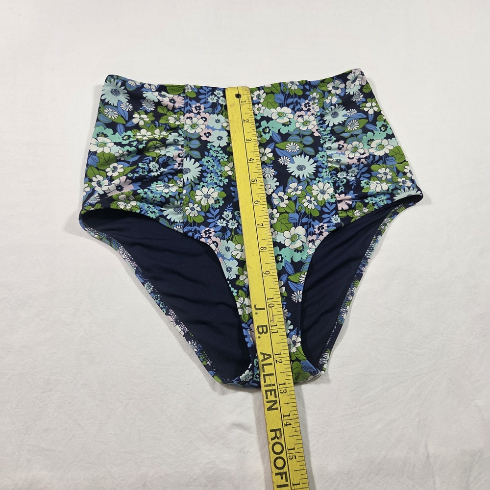 Aerie High-Waist Floral Bikini Bottoms Swim Navy & Green Feminine Summer Beach - Picture 4 of 7